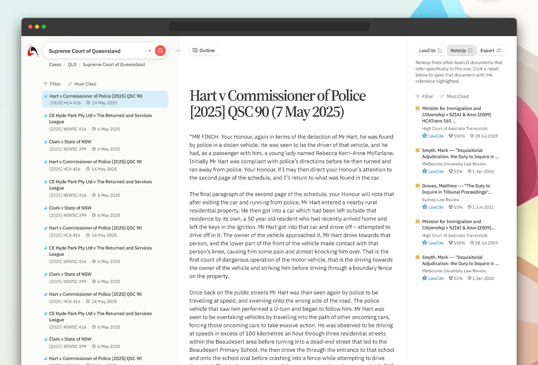 AustLII legal document interface with research navigation and citation tools