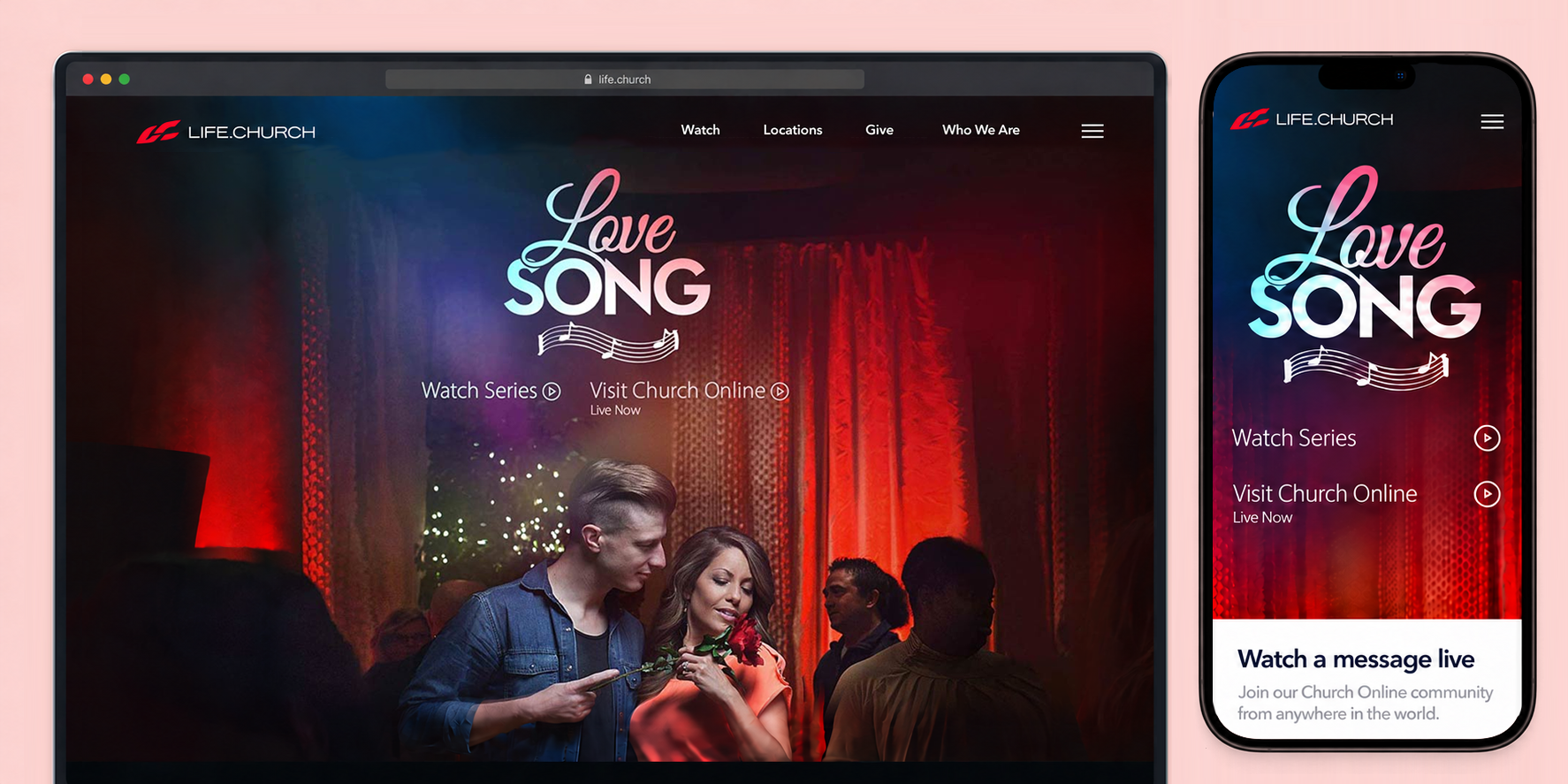Life.Church Love Song website shown on desktop and mobile