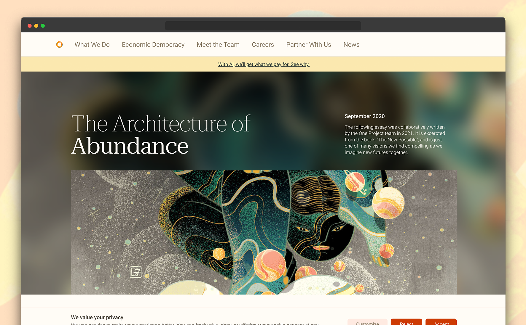 One Project Architecture of Abundance website presented in a browser