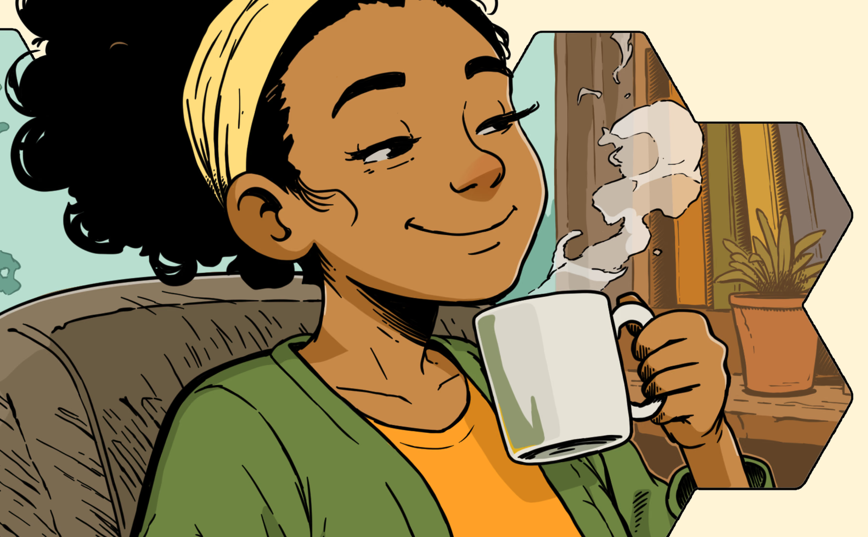 Zigglebee illustration of a caregiver enjoying a quiet moment